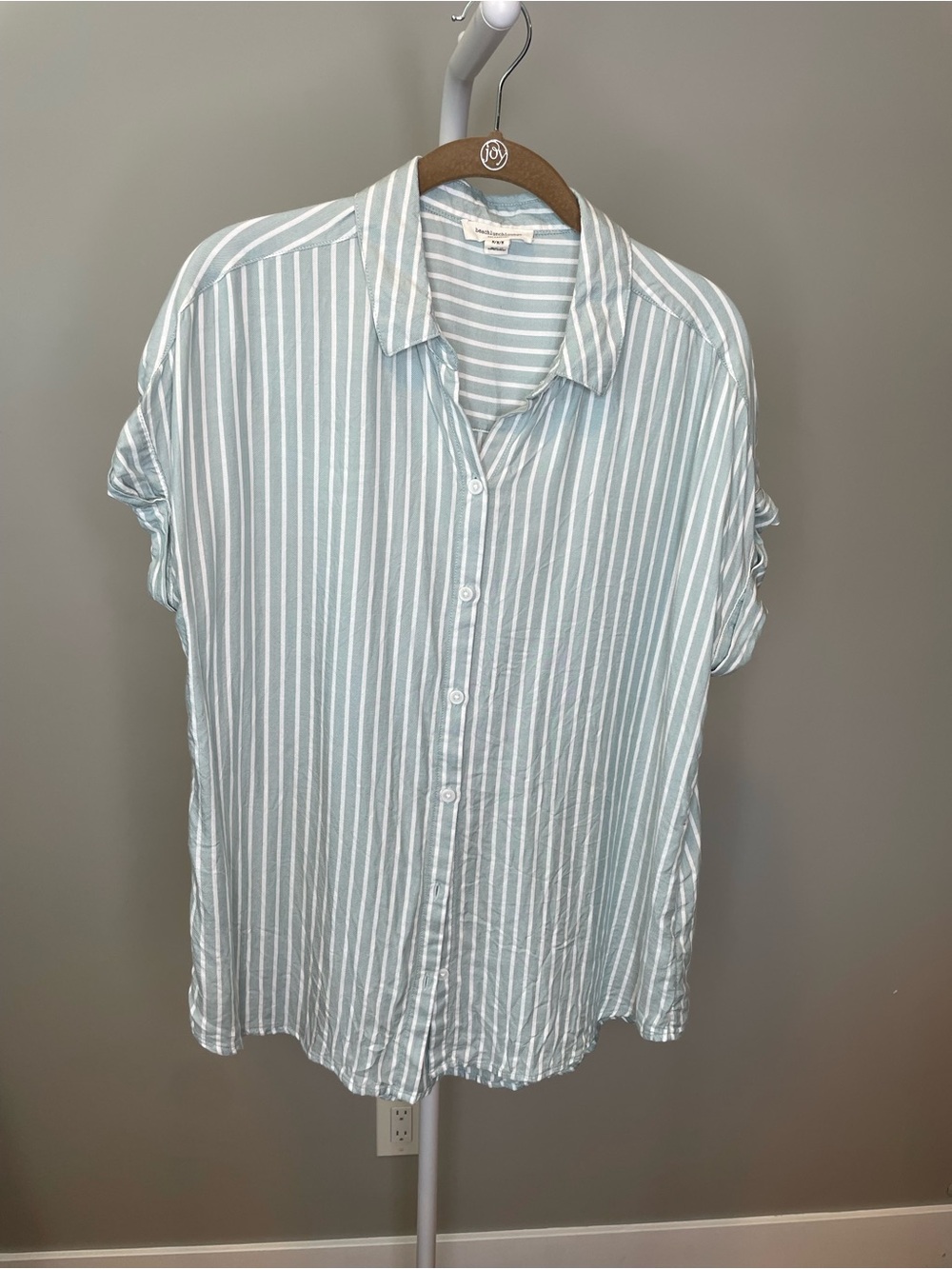 beachlunchlounge Light Blue and White Striped Button-Down Shirt